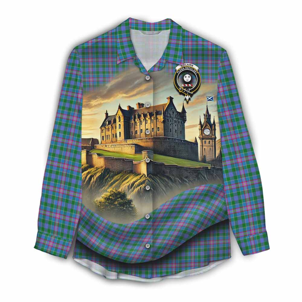 Pitcairn Tartan Family Crest Women's Casual Shirt with Scottish Ancient Castle Style Female - Tartan Vibes Clothing