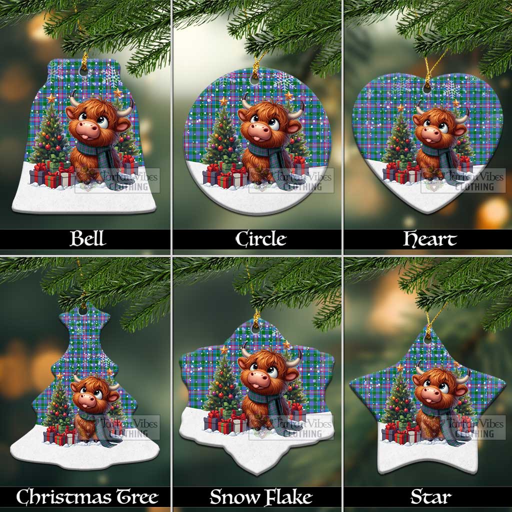 Pitcairn Tartan Christmas Ceramic Ornament with Adorable Highland Coo Ceramic - Tartan Vibes Clothing