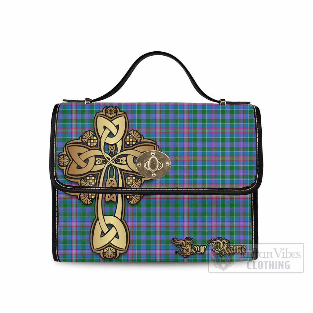 Tartan Vibes Clothing Pitcairn Tartan Waterproof Canvas Bag Golden Thistle Celtic Cross Style