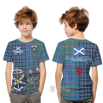 Pitcairn Tartan Kid T-Shirt Happy St. Andrew's Day Half Tartan Style Youth XL Size14 - Tartan Vibes Clothing