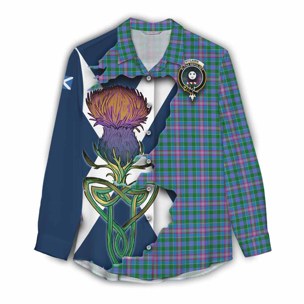Pitcairn Tartan Family Crest Women's Casual Shirt Scottish Thistle Celtic Inspired Female - Tartan Vibes Clothing