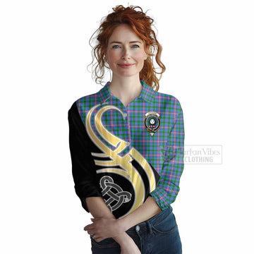 Pitcairn Tartan Women's Casual Shirt with Family Crest and Celtic Symbol Style Female - Tartan Vibes Clothing