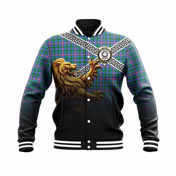 Pitcairn Crest Tartan Baseball Jacket with Golden Lion Emblem Celtic Style Unisex - Tartan Vibes Clothing