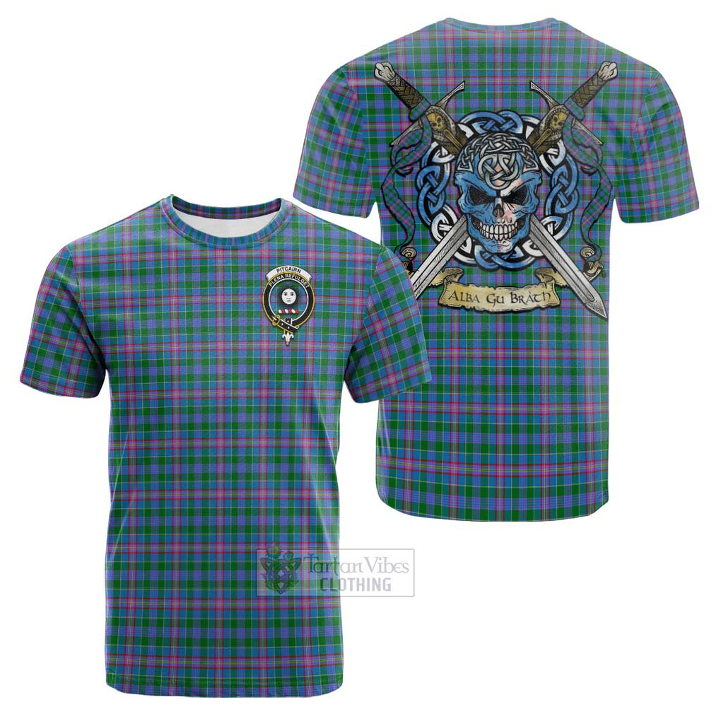 Pitcairn Tartan Cotton T-shirt with Family Crest Celtic Skull Style Kid's Shirt - Tartan Vibes Clothing