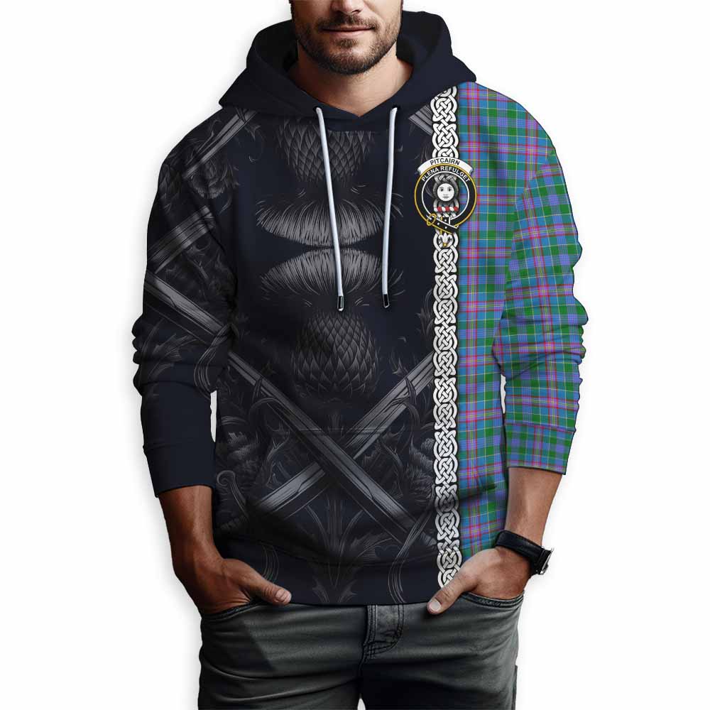Pitcairn Tartan Hoodie with Family Crest Cross Sword Thistle Celtic Vibes Pullover Hoodie - Tartan Vibes Clothing
