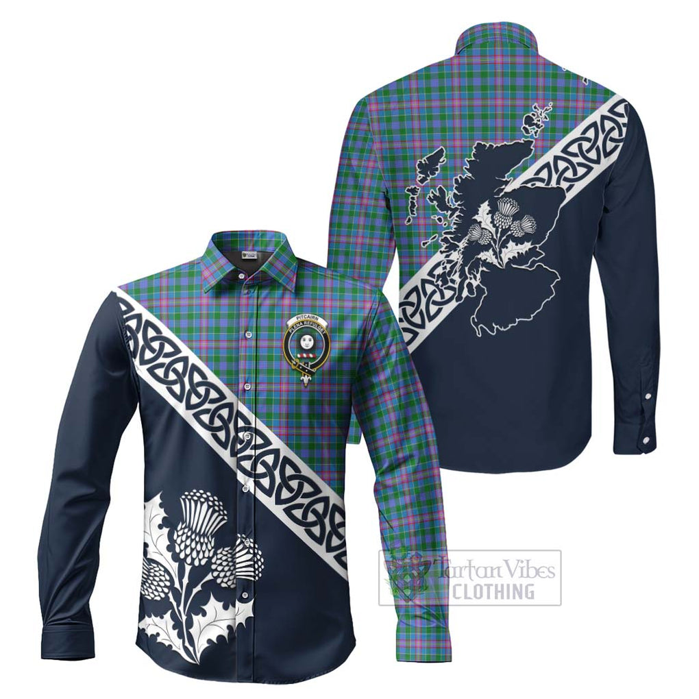 Pitcairn Tartan Long Sleeve Button Shirt Featuring Thistle and Scotland Map Men's Shirt S - Tartan Vibes Clothing
