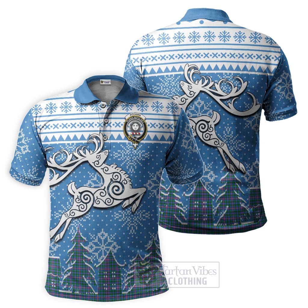 Tartan Vibes Clothing Pitcairn Clan Christmas Polo Shirt Celtic Reindeer Style