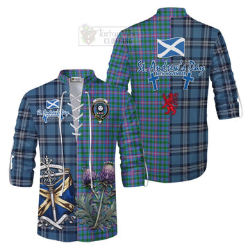 Pitcairn Tartan Ghillie Kilt Shirt Happy St. Andrew's Day Half Tartan Style Men - Tartan Vibes Clothing