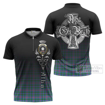 Pitcairn Tartan Zipper Polo Shirt Featuring Alba Gu Brath Family Crest Celtic Inspired Unisex - Tartan Vibes Clothing