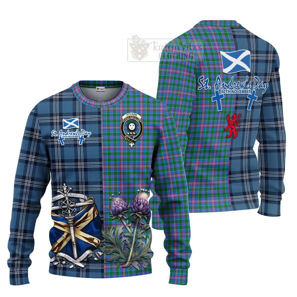 Pitcairn Tartan Knitted Sweater Happy St. Andrew's Day Half Tartan Style Unisex - Tartan Vibes Clothing