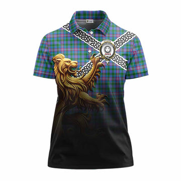 Pitcairn Crest Tartan Women's Polo Shirt with Golden Lion Emblem Celtic Style Women - Tartan Vibes Clothing