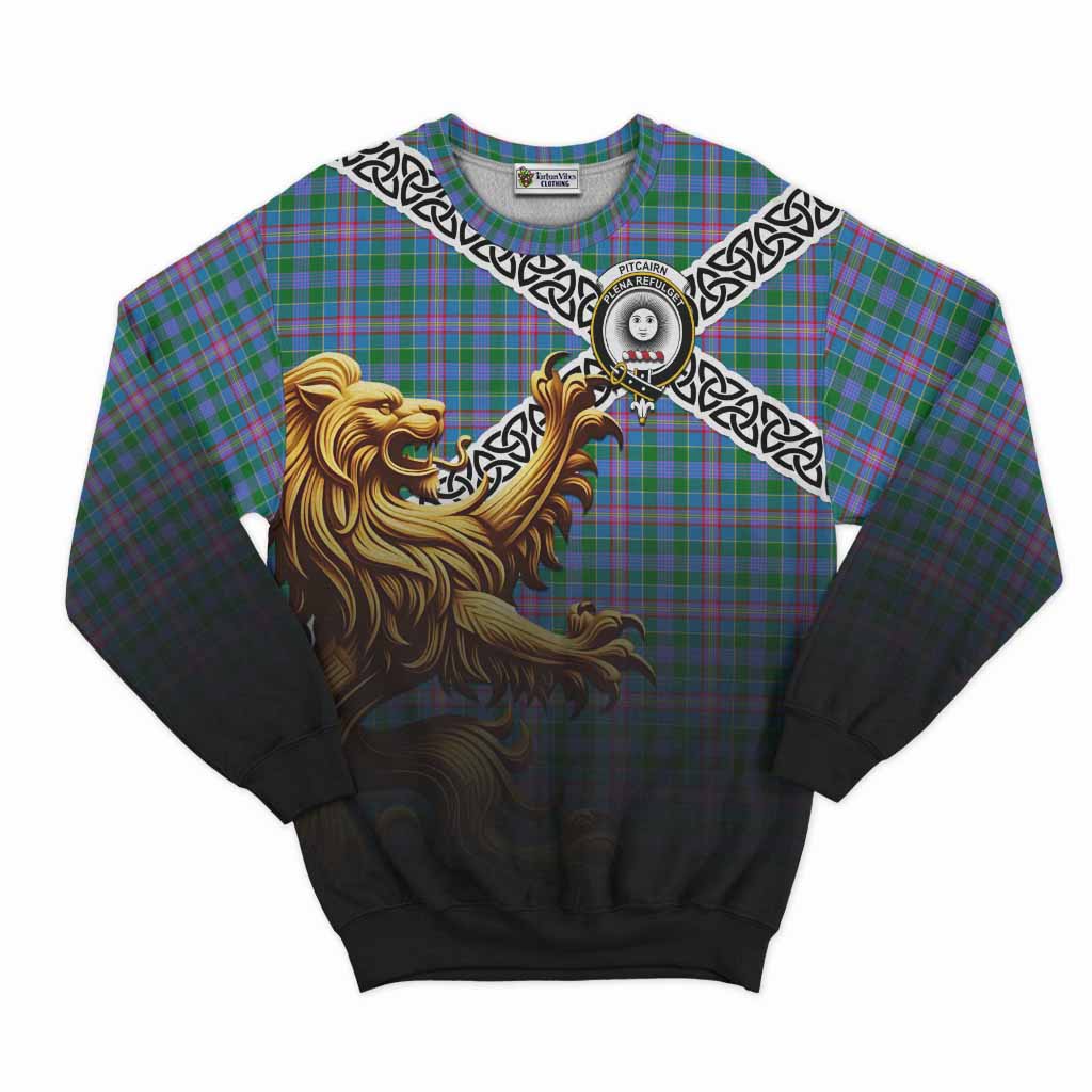 Pitcairn Crest Tartan Sweatshirt with Golden Lion Emblem Celtic Style Unisex - Tartan Vibes Clothing