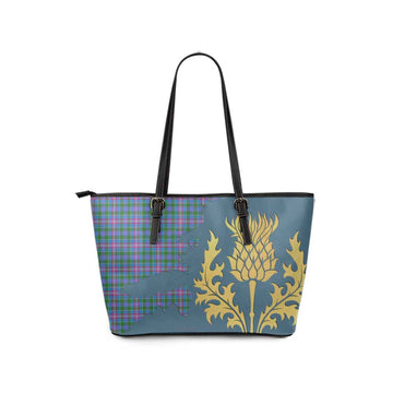 Pitcairn Tartan Leather Tote Bag Gold Thistle Style - Tartan Vibes Clothing