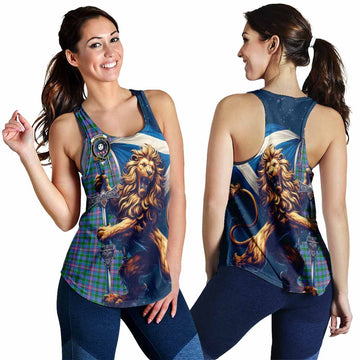 Pitcairn Tartan Family Crest Women's Racerback Tanks with Scottish Majestic Lion 4XL - Tartan Vibes Clothing