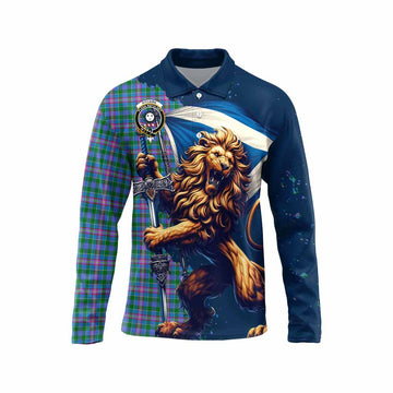 Pitcairn Tartan Family Crest Long Sleeve Polo Shirt with Scottish Majestic Lion Unisex - Tartan Vibes Clothing