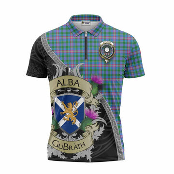Pitcairn Tartan Family Crest Zipper Polo Shirt Lion Rampant Royal Thistle Shield Celtic Inspired Unisex - Tartan Vibes Clothing