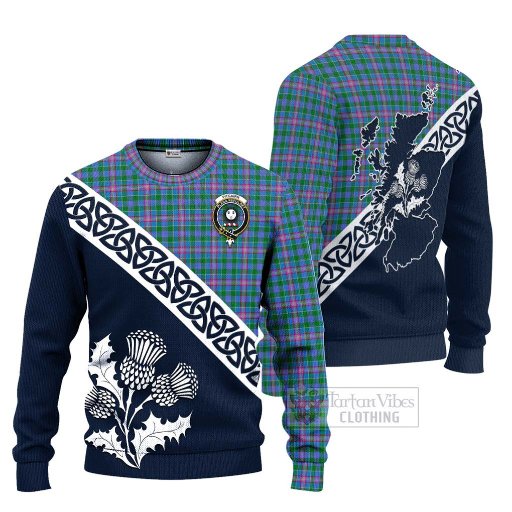 Pitcairn Tartan Ugly Sweater Featuring Thistle and Scotland Map Unisex - Tartan Vibes Clothing