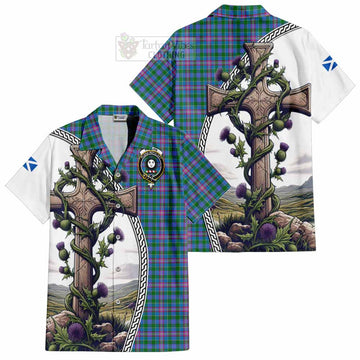 Pitcairn Tartan Hawaiian Shirt with Family Crest and St. Andrew's Cross Accented by Thistle Vines Kid - Tartan Vibes Clothing