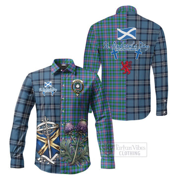 Pitcairn Tartan Long Sleeve Button Shirt Happy St. Andrew's Day Half Tartan Style Men's Shirt S - Tartan Vibes Clothing
