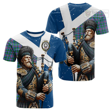 Pitcairn Tartan Cotton T-shirt with Family Crest Scottish Bagpiper Vibes Kid's Shirt - Tartan Vibes Clothing