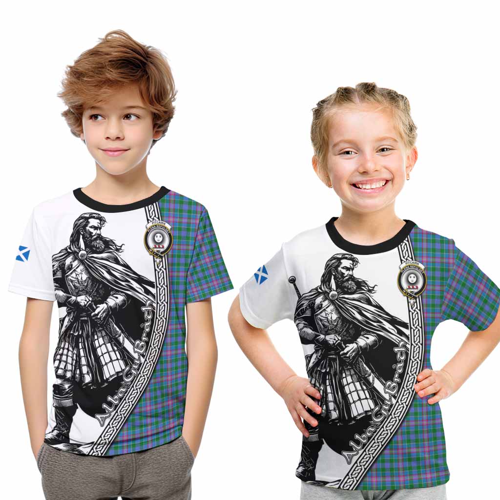 Pitcairn Tartan Clan Crest Kid T-Shirt with Highlander Warrior Celtic Style Youth XL Size14 - Tartan Vibes Clothing