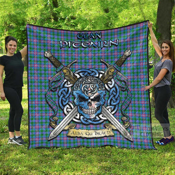 Pitcairn Tartan Quilt with Celtic Skull Alba Gu Brath Style Super King Quilt 91" x 110" - Tartan Vibes Clothing