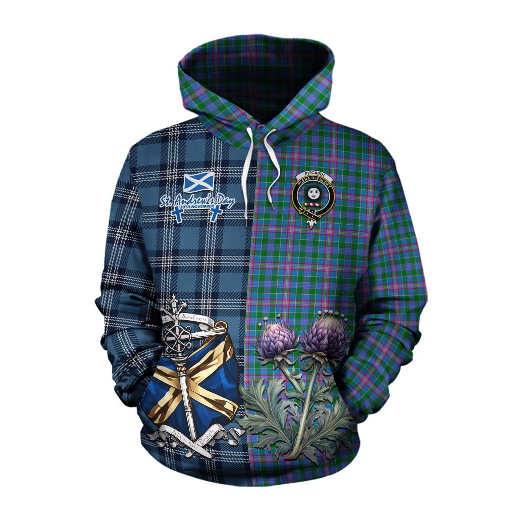 Pitcairn Tartan Cotton Hoodie Happy St. Andrew's Day Half Tartan Style Pullover Hoodie XS - Tartan Vibes Clothing