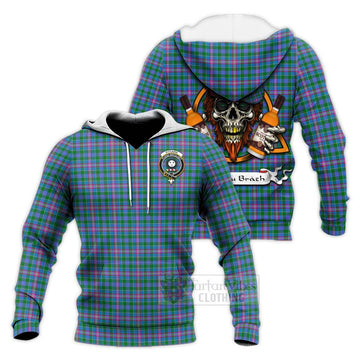 Pitcairn Tartan Knitted Hoodie with Family Crest and Bearded Skull Holding Bottles of Whiskey Unisex Knitted Pullover Hoodie - Tartan Vibes Clothing