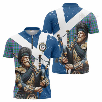 Pitcairn Tartan Zipper Polo Shirt with Family Crest Scottish Bagpiper Vibes Unisex - Tartan Vibes Clothing