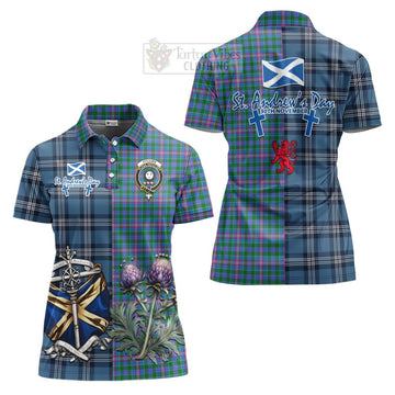 Pitcairn Tartan Women's Polo Shirt Happy St. Andrew's Day Half Tartan Style Women - Tartan Vibes Clothing