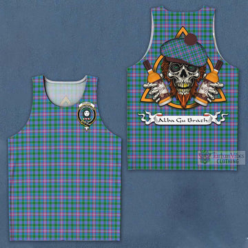Pitcairn Tartan Men's Tank Top with Family Crest and Bearded Skull Holding Bottles of Whiskey Men - Tartan Vibes Clothing