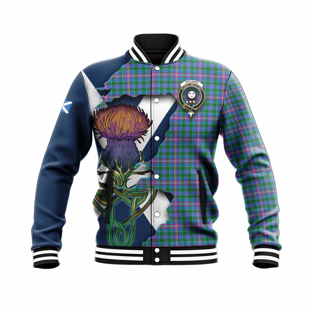 Pitcairn Tartan Family Crest Baseball Jacket Scottish Thistle Celtic Inspired Unisex - Tartan Vibes Clothing