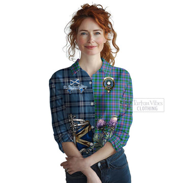 Pitcairn Tartan Women's Casual Shirt Happy St. Andrew's Day Half Tartan Style Female - Tartan Vibes Clothing