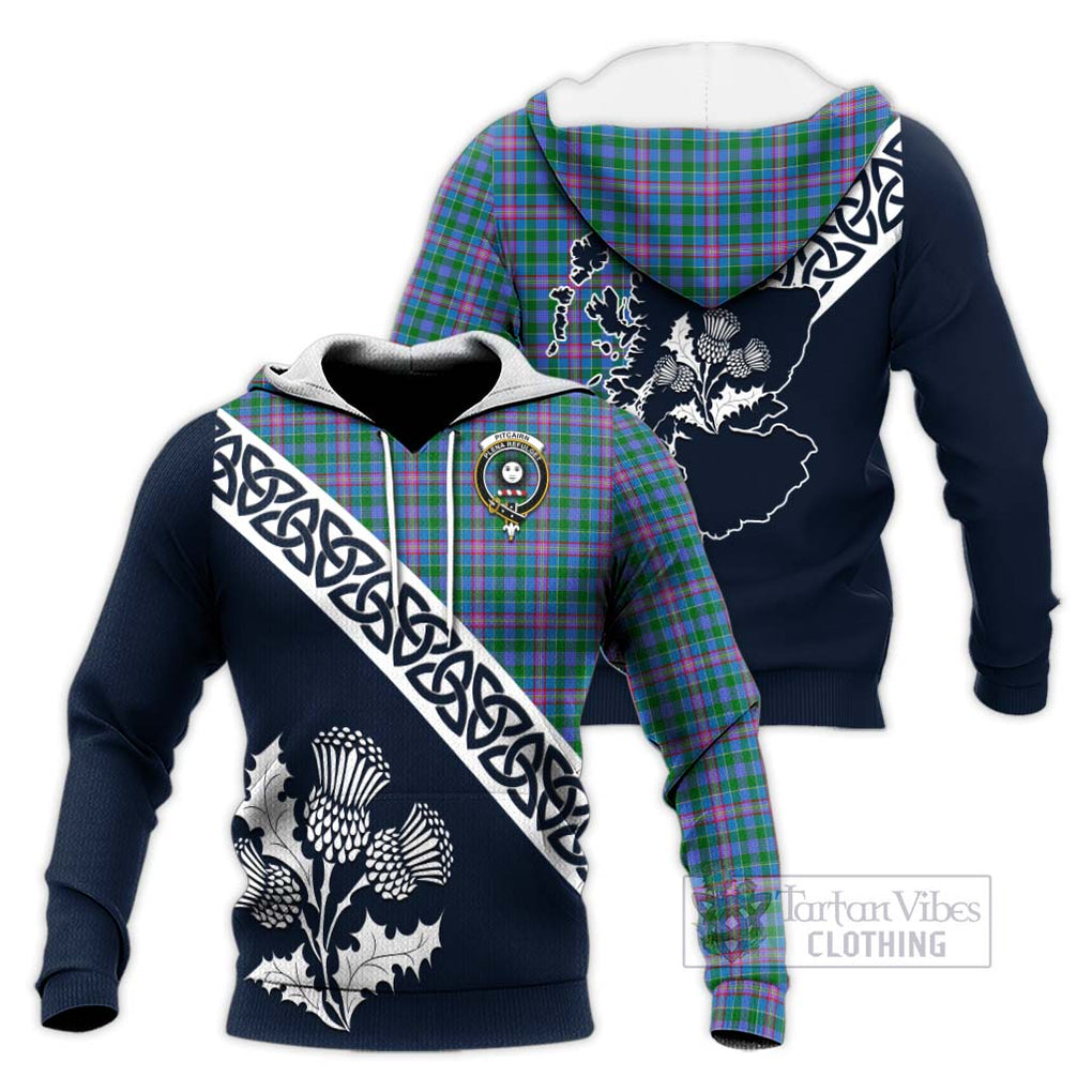 Pitcairn Tartan Knitted Hoodie Featuring Thistle and Scotland Map Unisex Knitted Pullover Hoodie - Tartan Vibes Clothing