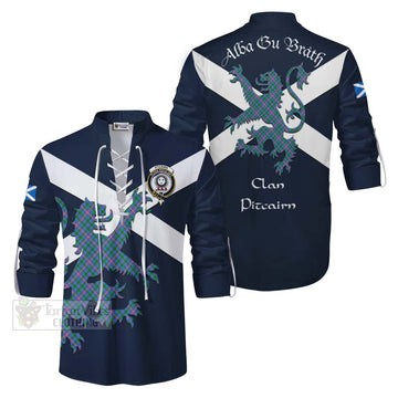 Pitcairn Tartan Lion Rampant Ghillie Kilt Shirt Proudly Display Your Heritage with Alba Gu Brath and Clan Name Men - Tartan Vibes Clothing