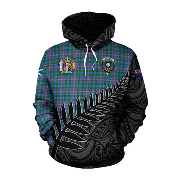 Tartan Vibes Clothing Pitcairn Crest Tartan Cotton Hoodie with New Zealand Silver Fern Half Style