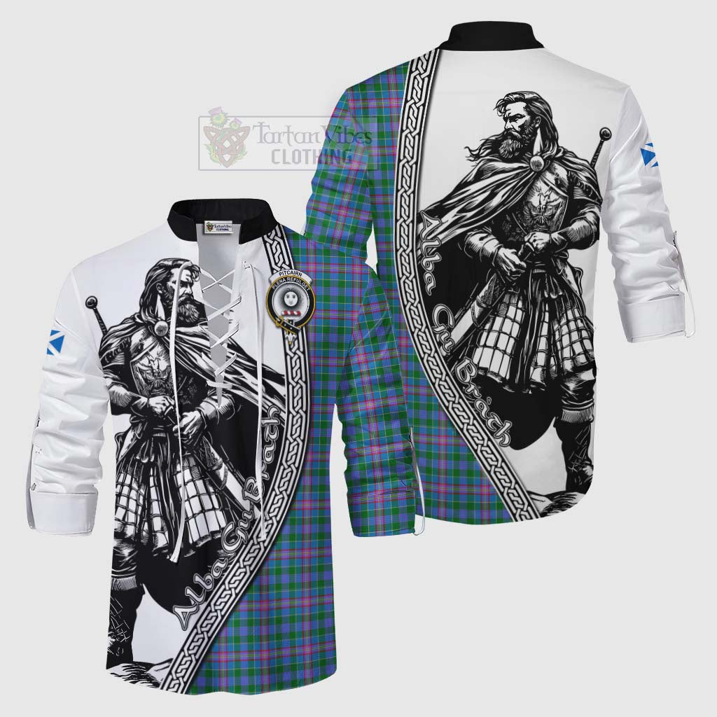 Pitcairn Tartan Clan Crest Ghillie Kilt Shirt with Highlander Warrior Celtic Style Men - Tartan Vibes Clothing