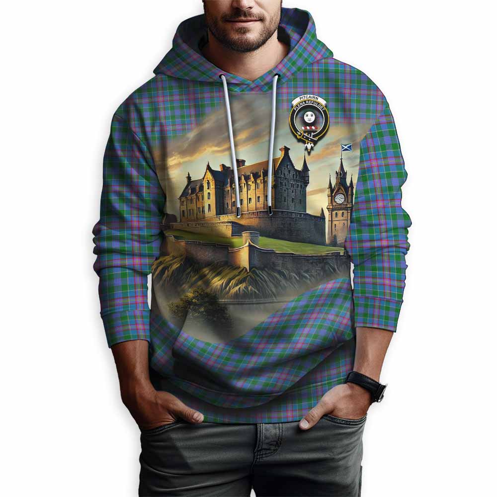Pitcairn Tartan Family Crest Hoodie with Scottish Ancient Castle Style Pullover Hoodie - Tartan Vibes Clothing