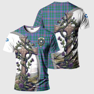 Pitcairn Tartan T-Shirt with Family Crest and St. Andrew's Cross Accented by Thistle Vines Kid's Shirt - Tartan Vibes Clothing
