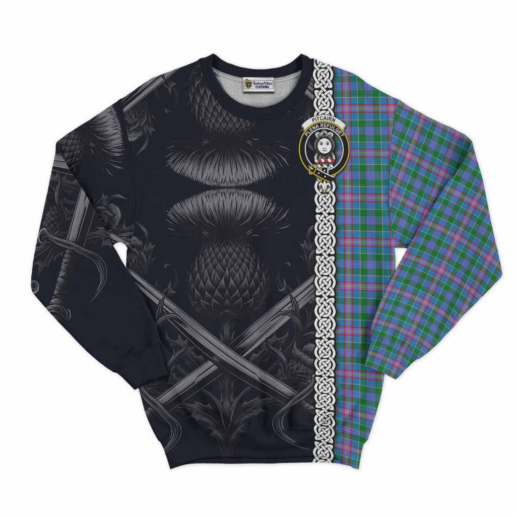 Pitcairn Tartan Sweatshirt with Family Crest Cross Sword Thistle Celtic Vibes Unisex - Tartan Vibes Clothing