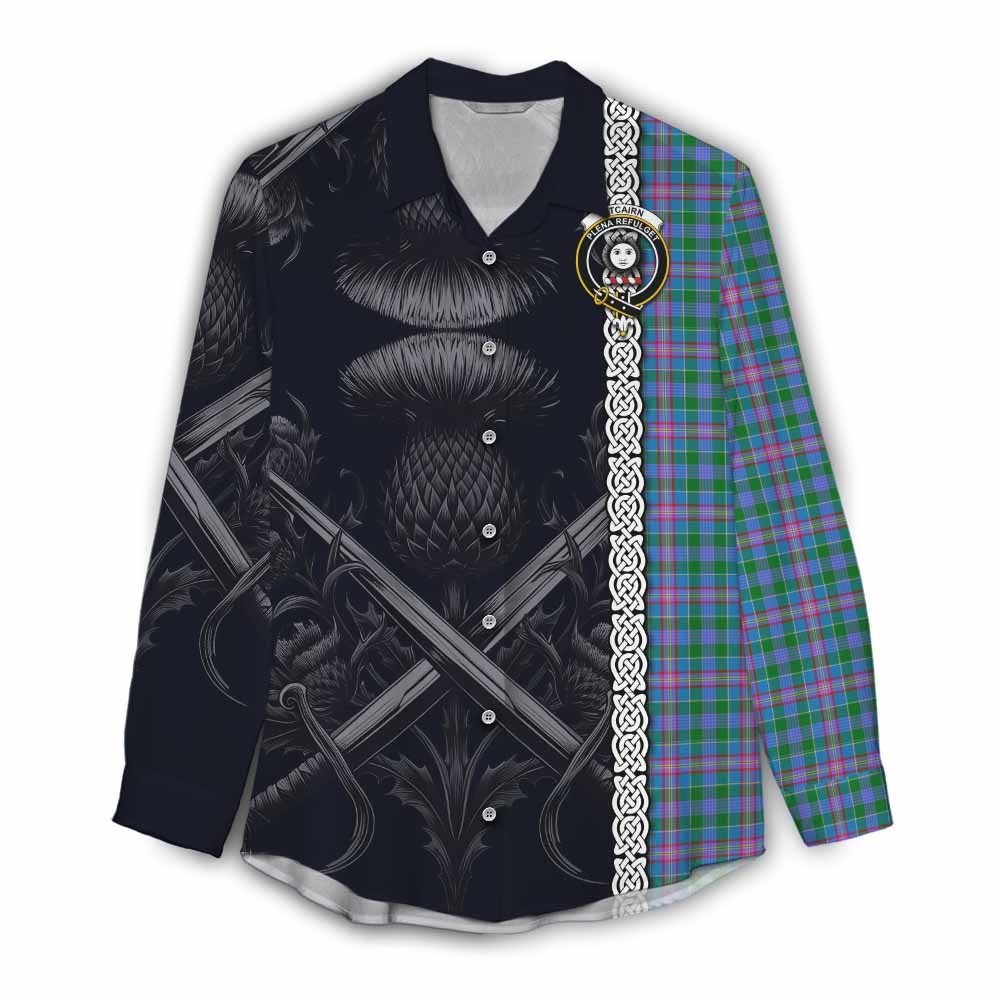 Pitcairn Tartan Women's Casual Shirt with Family Crest Cross Sword Thistle Celtic Vibes Female - Tartan Vibes Clothing