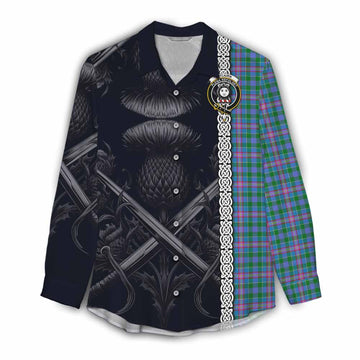 Pitcairn Tartan Women's Casual Shirt with Family Crest Cross Sword Thistle Celtic Vibes Female - Tartan Vibes Clothing