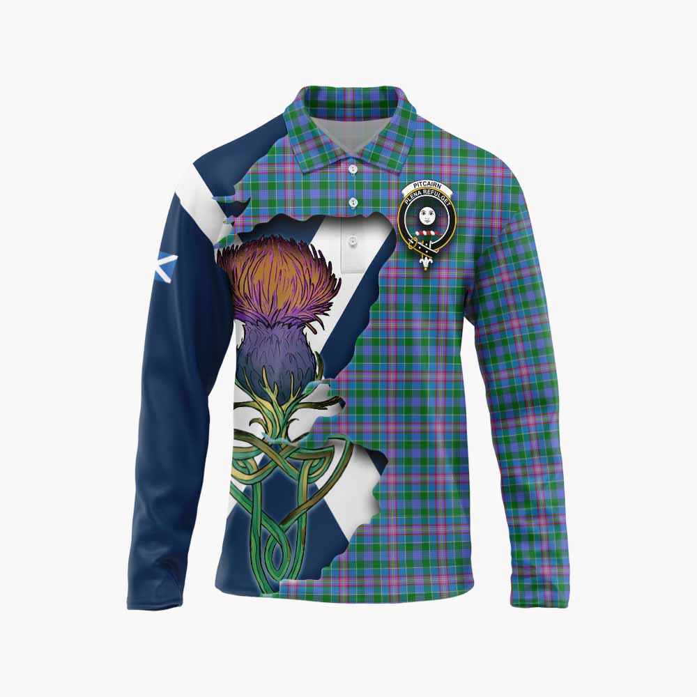 Pitcairn Tartan Family Crest Long Sleeve Polo Shirt Scottish Thistle Celtic Inspired Unisex - Tartan Vibes Clothing