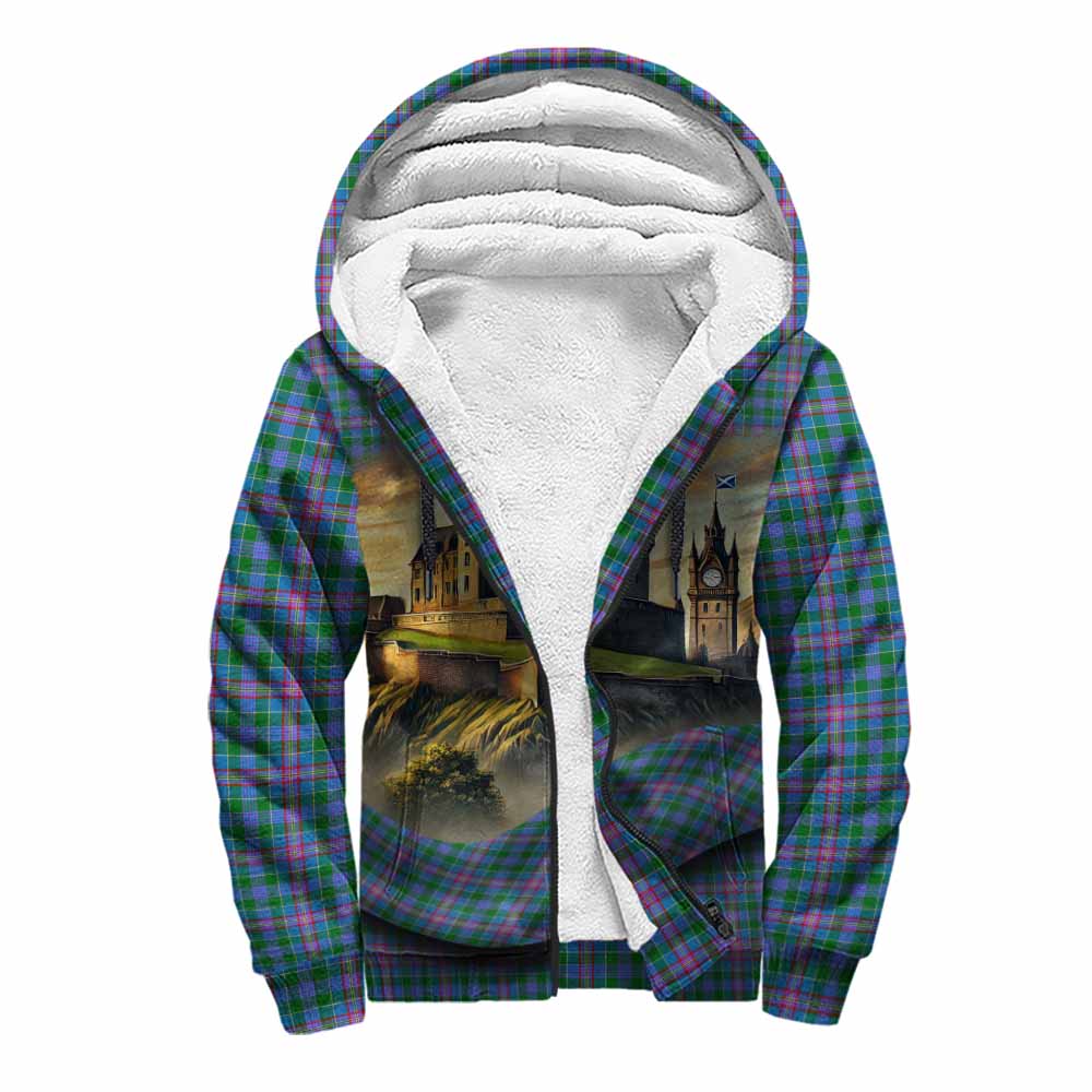 Pitcairn Tartan Family Crest Sherpa Hoodie with Scottish Ancient Castle Style Unisex S - Tartan Vibes Clothing