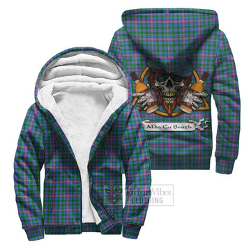 Pitcairn Tartan Sherpa Hoodie with Family Crest and Bearded Skull Holding Bottles of Whiskey Unisex S - Tartan Vibes Clothing