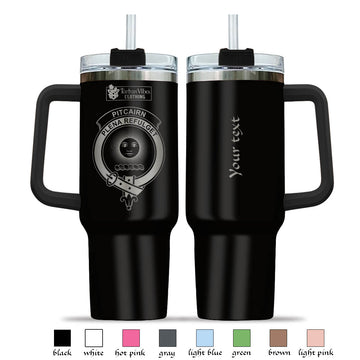 Pitcairn Clan Crest Engraved Tumbler with Handle 40 OZ - 2D-tartanvibesclothing