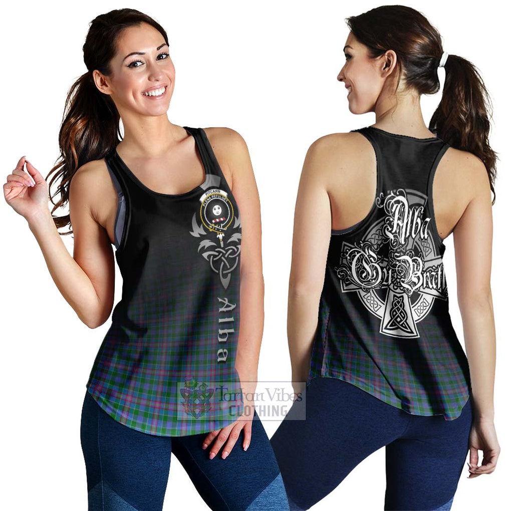 Pitcairn Tartan Women's Racerback Tanks Featuring Alba Gu Brath Family Crest Celtic Inspired 4XL - Tartan Vibes Clothing