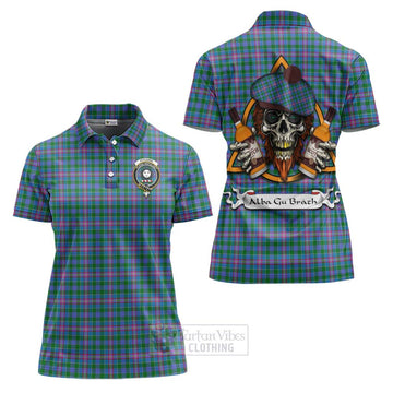 Pitcairn Tartan Women's Polo Shirt with Family Crest and Bearded Skull Holding Bottles of Whiskey Women - Tartan Vibes Clothing
