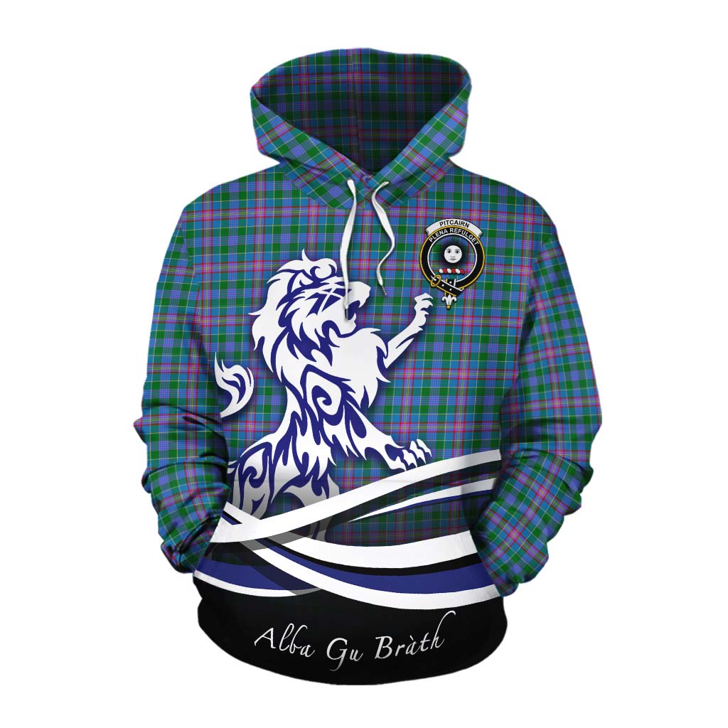 Pitcairn Tartan Cotton Hoodie with Alba Gu Brath Regal Lion Emblem Pullover Hoodie XS - Tartan Vibes Clothing