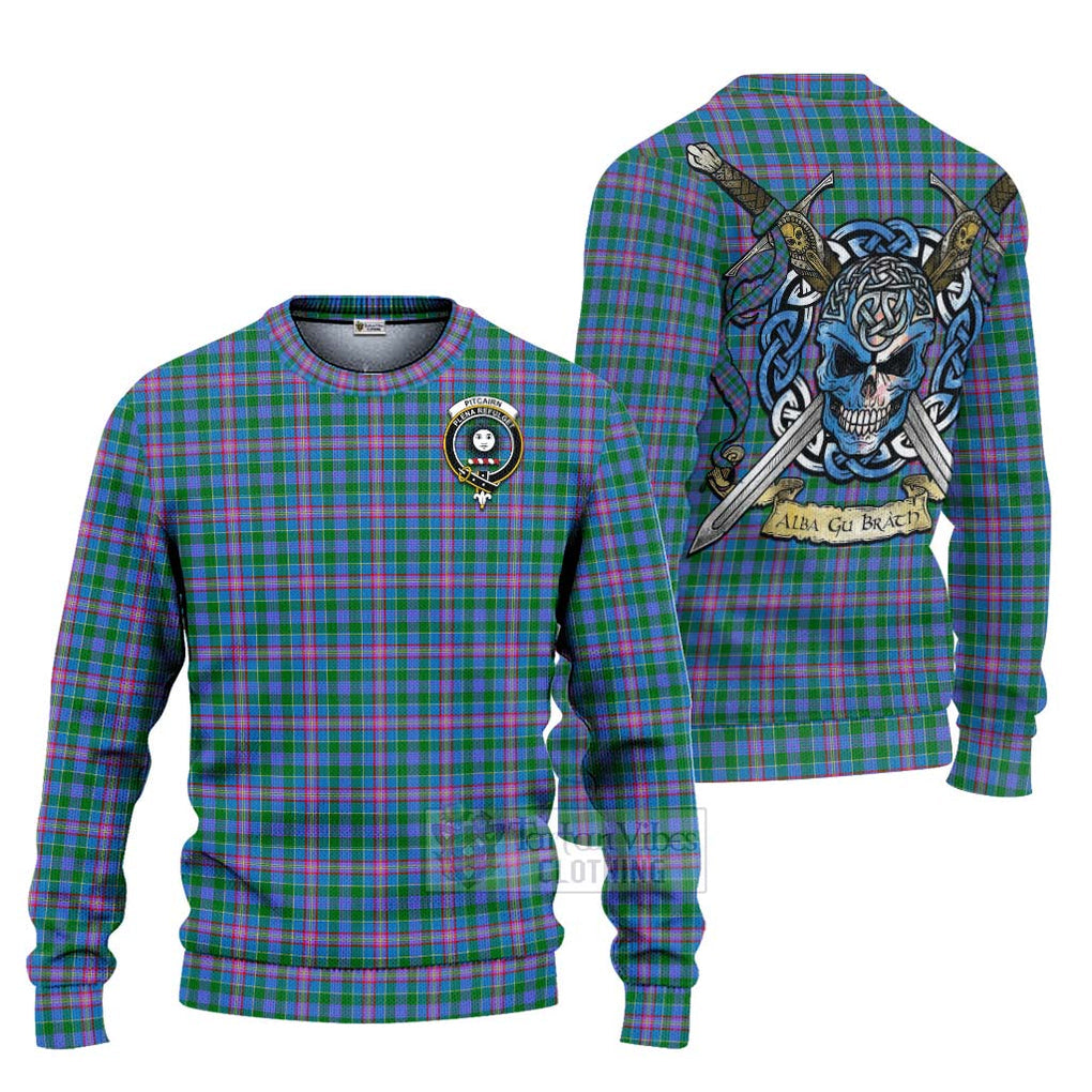 Pitcairn Tartan Ugly Sweater with Family Crest Celtic Skull Style Unisex - Tartan Vibes Clothing